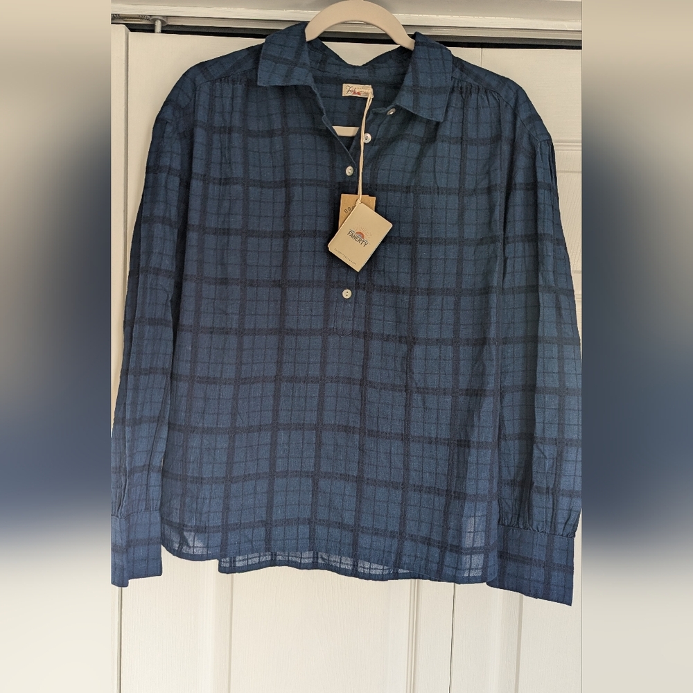 Faherty Blue Plaid Button-Down Shirt